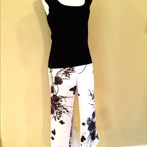 CAMI BLACK AND WHITE FLORAL CROPPED PANTS